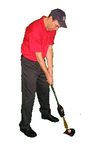 Man standing over LaserGolf base unit with light club
